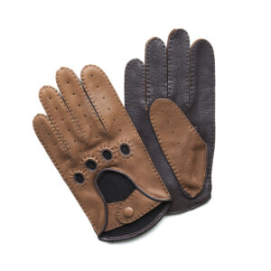 Gants de conduite en cuir de cerf bicolore marron