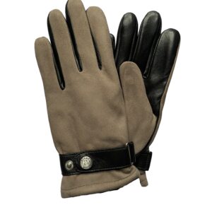 Gants en cuir mixte suédé lisse bicolore gris noir. Gants doublés polaire homme. Modèle Abisko. Vue de Face