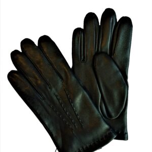 Gants en cuir bleu fonçé 3 nervures. Gants doublés cachemire homme. Modèle Belfast. Vue de Face.