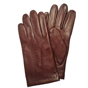 Gants en cuir camel 3 nervures. Gants doublés cachemire homme. Modèle Belfast. Vue de Face.