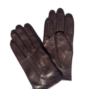 Gants en cuir marron 3 nervures. Gants doublés cachemire homme. Modèle Belfast. Vue de Face.