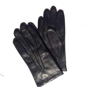 Gants en cuir noir 3 nervures. Gants doublés cachemire homme. Modèle Belfast. Vue de Face.