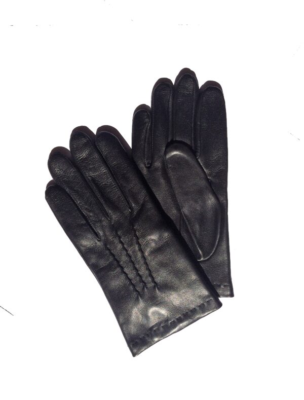 Gants en cuir noir 3 nervures. Gants doublés cachemire homme. Modèle Belfast. Vue de Face.