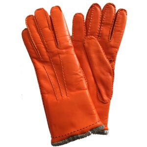 Gants en cuir 3 nervures orange. Gants doublés cachemire femme. Modèle COPENHAGUE. Vue de Face.