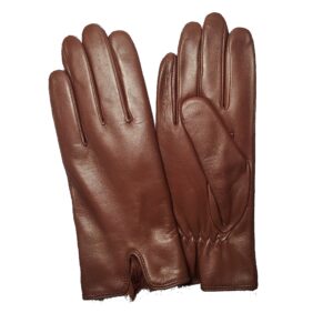 Gants en cuir camel. Gants homme doublés lapin. Modèle Cortina. Vue de Face.