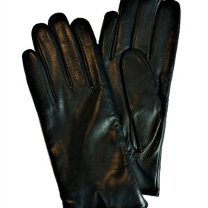 Gants en cuir noir. Gants homme doublés lapin. Modèle Cortina. Vue de Face.