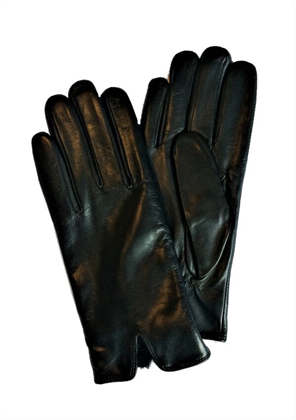 Gants en cuir noir. Gants homme doublés lapin. Modèle Cortina. Vue de Face.