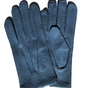 Gants en cuir de pécari bleu. Gants pécari non doublé homme. Modèle Cuzco. Vue de Face