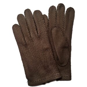 Gants en cuir de pécari marron. Gants pécari non doublé homme. Modèle Cuzco. Vue de Face