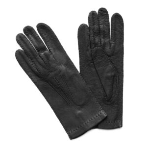 Gants en cuir de pécari noir. Gants pécari non doublé homme. Modèle Cuzco. Vue de Face