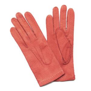 Gants en cuir de pécari rouge. Gants pécari non doublé homme. Modèle Cuzco. Vue de Face