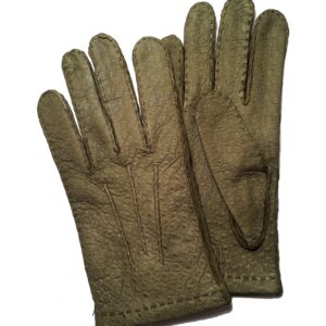 Gants en cuir de pécari vert. Gants pécari non doublé homme. Modèle Cuzco. Vue de Face