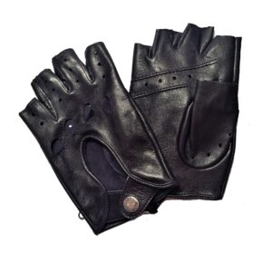 Gants en cuir bleu foncé. Mitaines homme non doublées. Modèle Daytona. Vue de dessus.