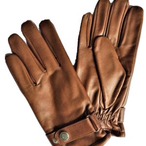 Gants en cuir camel. Gants homme doublés polaire. Modèle Dover. Vue Face dorsale.