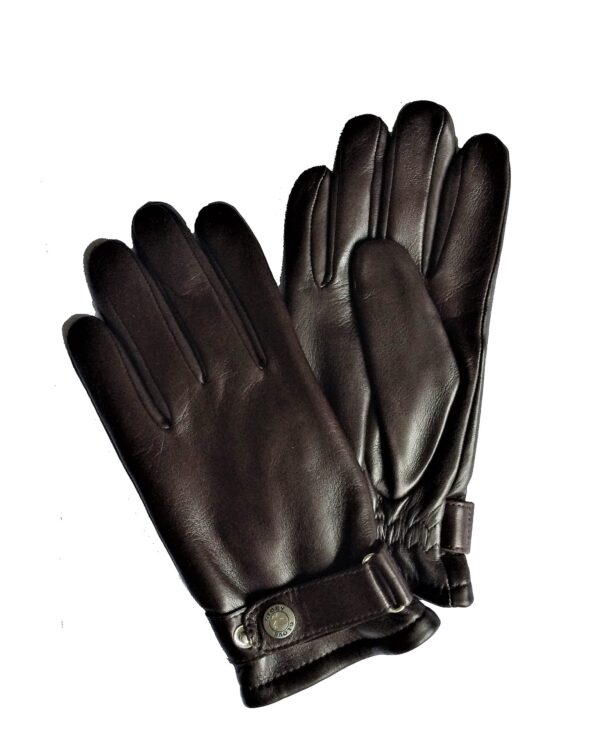 Gants en cuir marron. Gants homme doublés polaire. Modèle Dover. Vue Face dorsale.