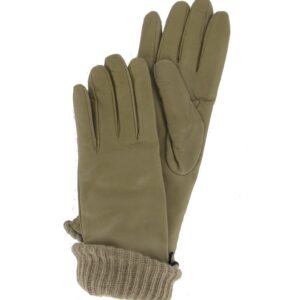 Gants en cuir lisse beige revers apparent. Gants doublés laine femme. Modèle Edmonton. Vue de Face.