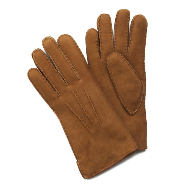 Gants en mouton retourné caramel. Gants femme non doublé. Modèle Helsinki. Vue face dorsale.