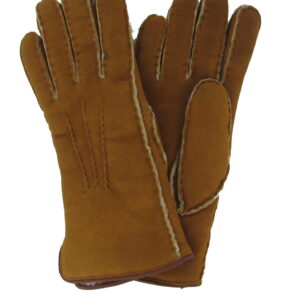 Gants en mouton retourné noisette intérieur naturel. Gants femme non doublé. Modèle Helsinki. Vue face dorsale.