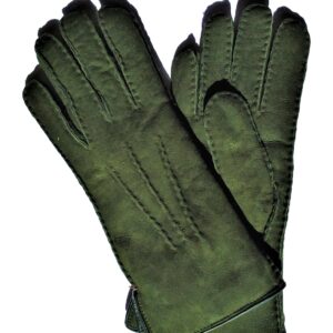 Gants en mouton retourné vert sombre. Gants femme non doublé. Modèle Helsinki. Vue face dorsale.