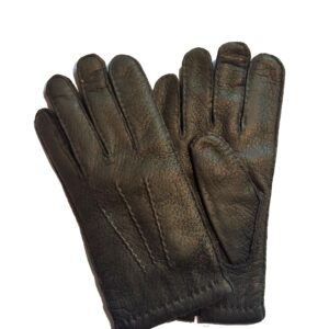 Gants en cuir de pécari noir. Gants pécari doublé cachemire homme. Modèle La Paz. Vue de Face