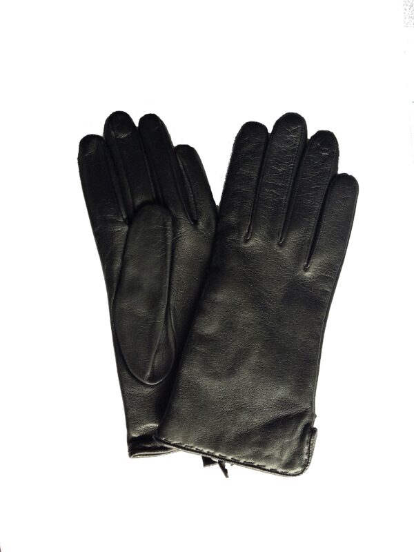 Gants en cuir lisse noir. Gants femme doublés cachemire. Modèle ODENSE. Vue face dorsale.