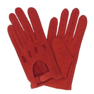 Gants en cuir. Gants pécari rouge. Gants de conduite non doublé. Gants homme. Modèle Santiago. Vue de Face