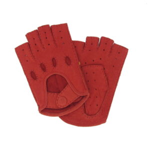 Gants en cuir de pécari rouge. Mitaines femme non doublées. Modèle Brasilia. Vue face dorsale.