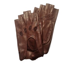 Mitaines en cuir. Gants en cuir camel non doublé. Modèle Denpasar. Vue face dorsale.