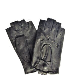 Mitaines en cuir noir. Gants en cuir femme non doublé. Modèle Denpasar. Vue face dorsale.