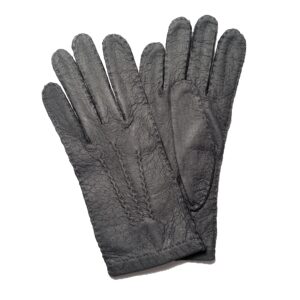 Gants en cuir de pécari gris. Gants femme non doublés. Modèle Lima. Vue face dorsale.