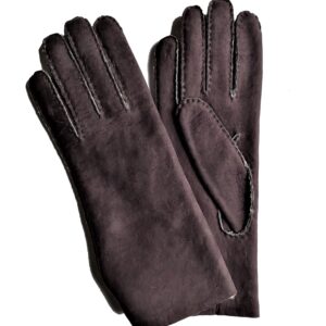 Gants en mouton retourné curly violet. Gants femme non doublé. Modèle Narvik. Vue face dorsale.