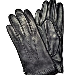 Gants tactile en cuir. Gants noir. Gants homme doublés soie. Modèle Stanford. Vue face dorsale.