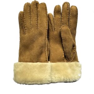 Gants en mouton retourné camel. Gants femme non doublé. Modèle Etah. Vue face dorsale.