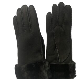 Gants en mouton retourné noir. Gants femme non doublé. Modèle Etah. Vue face dorsale.