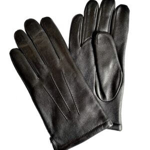 Gants en cuir noir. Gants doublés lapin. Gants homme. Modèle Kiruna. Vue face dorsale.