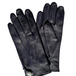 Gants tactiles en cuir bleu foncé. Gants homme doublés soie. Modèle Bath. Vue face dorsale.