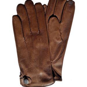 Gants tactiles en cuir brun cork. Gants homme doublés soie. Modèle Bath. Vue face dorsale.