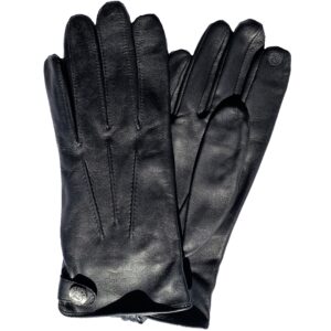 Gants tactile en cuir noir. Gants homme doublés soie. Modèle Bath. Vue face dorsale.