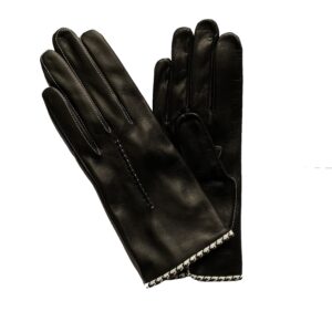 Gants femme en cuir et soie mocca