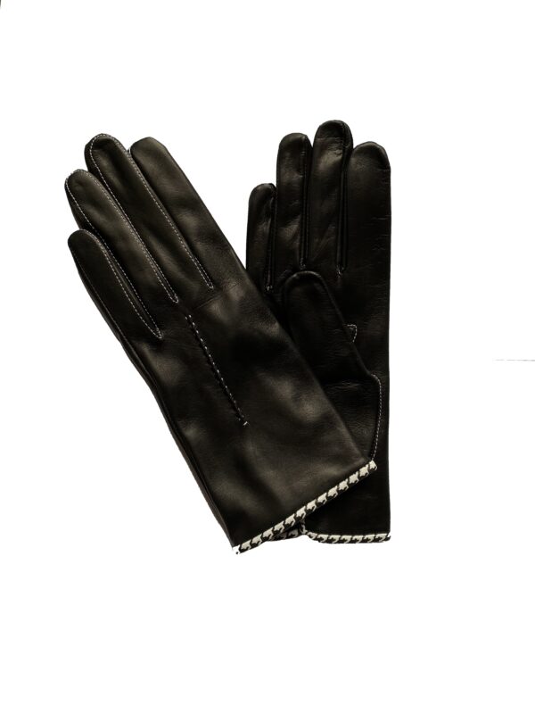 Gants en Cuir Noir pour Femme - Écran Tactile - Doublure en Laine