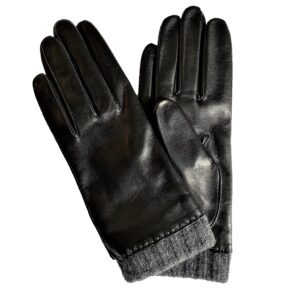 Gants en cuir d'agneau noir. Gants doublé laine. Gants femme. Vue face dorsale.