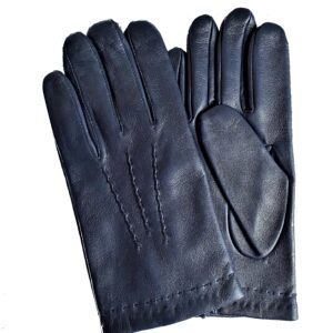 Gants en cuir doublé laine. Gants bleu marine. Gants homme. Modèle Chicago. Vue face dorsale.