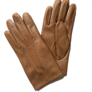 Gants en cuir doublé laine. Gants camel. Gants homme. Modèle Chicago. Vue face dorsale.