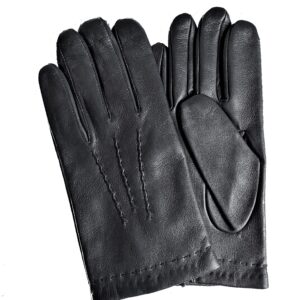 Gants en cuir doublé laine. Gants noir. Gants homme. Modèle Chicago. Vue face dorsale.