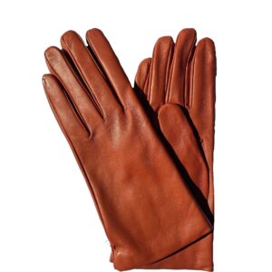 Gants en cuir orange. Gants doublés cachemire. Gants femme. Modèle Göteborg. Vue face dorsale.