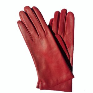 Gants en cuir rouge. Gants doublés cachemire. Gants femme. Modèle Göteborg. Vue face dorsale.