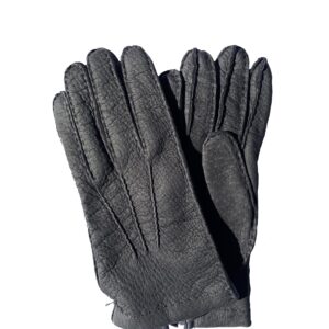 Gants en cuir de pécari gris. Gants doublés cachemire. Gants homme. Modèle La Paz. Vue face dorsale.