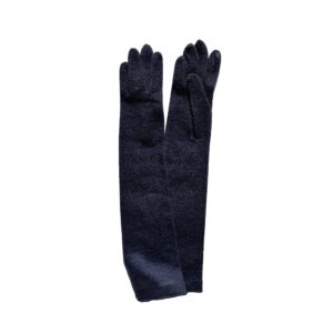 Gants long tactile taille unique non doublé. Gants femme type opéra bleu foncé. Modèle Merida. Vue face dorsale.