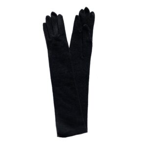 Gants long tactile taille unique non doublé. Gants femme type opéra noir. Modèle Merida. Vue face dorsale.