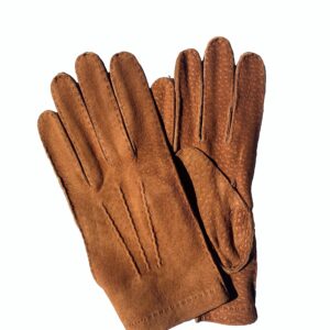 Gants en cuir de carpincho tabac camel. Gants non doublé. Gants homme. Modèle Montevideo. Vue face dorsale.